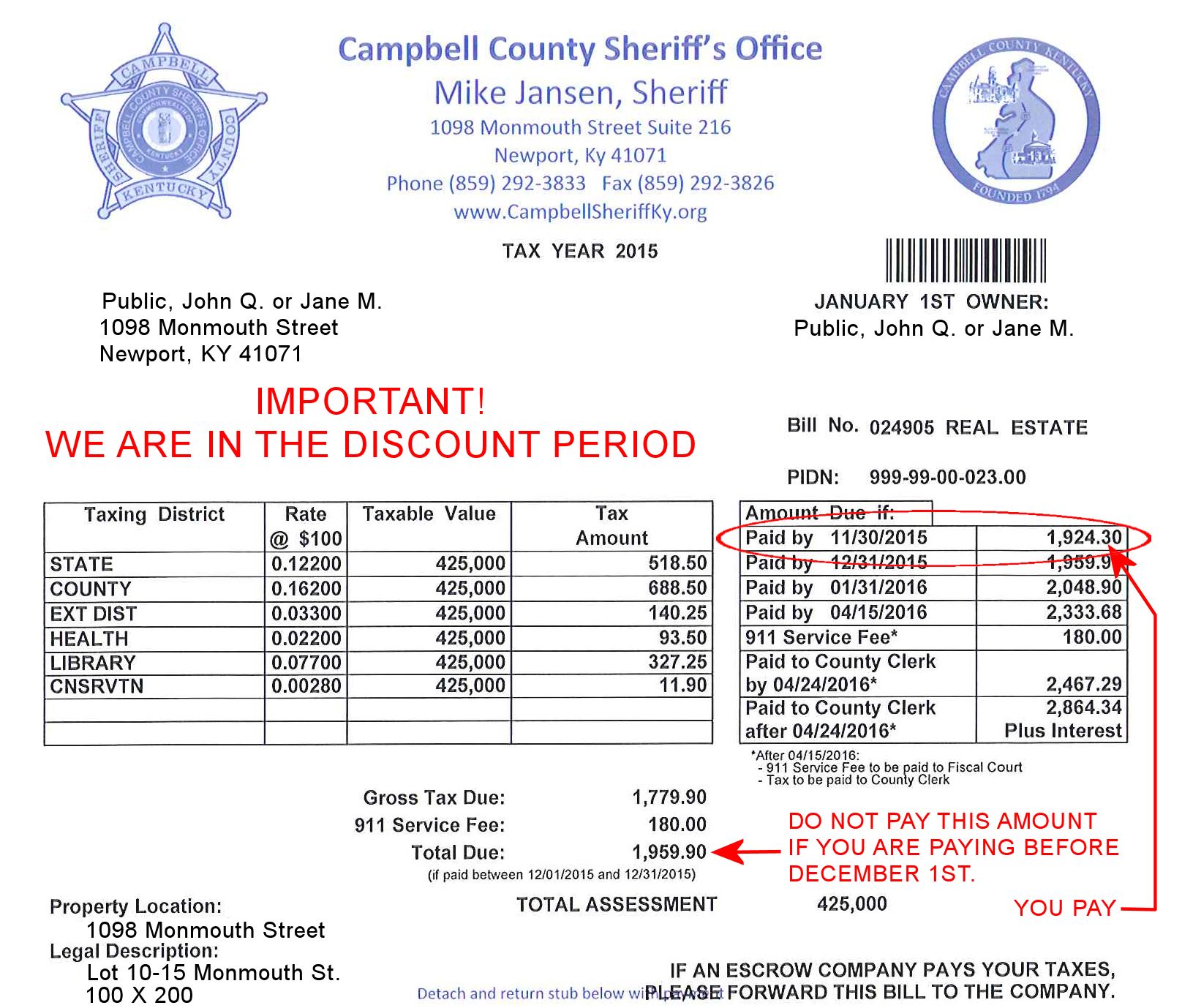 Campbell County KY Discount Tax Bill